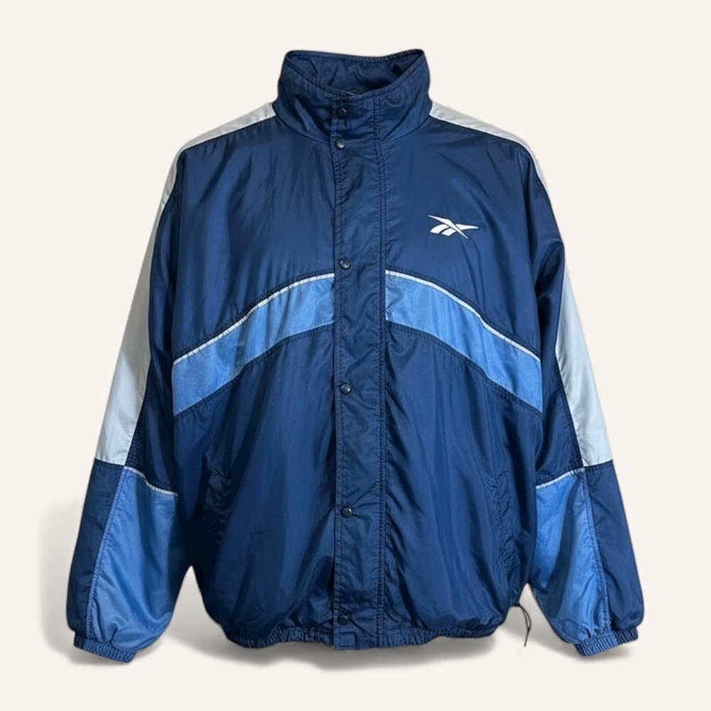 VTG Y2K Reebok Blue Color Block Track Jacket Zip Up Windbreaker Size XL/XXL